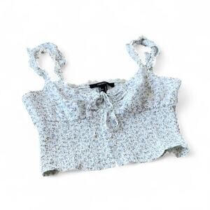 2000s Style Forever 21 White & Blue Floral Lace Tie-Front Cami – Size Small